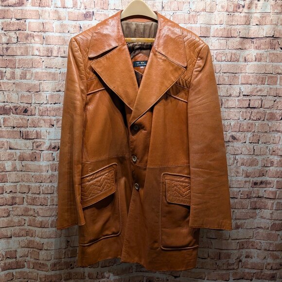 Cortefiel Other - Cortefiel Vintage Brown Leather Coat Size 46
